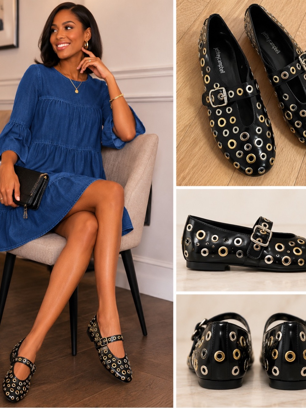 Jeffrey Campbell Black ‘Holed’ Grommeted Mary-Jane Flats Sz 8.5M